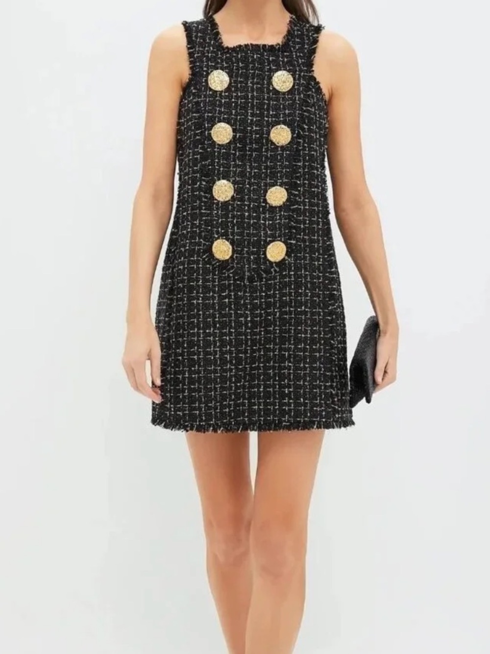 Tuckernuck Antonia Tweed Mini Shift Dress Sleeveless Black Gold Party Medium NWT